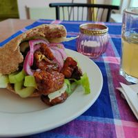 Pita sticky tempeh at The Old Soul in Amsterdam