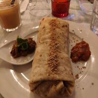 Roti Roll with adjuma sauce, aubergine and ginger beer at The Old Soul in Amsterdam