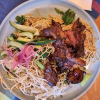 Noodles with mushrooms at The Old Soul in Amsterdam