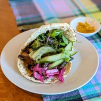 Vegan Pork Chip Pita Sandwich at The Old Soul in Amsterdam