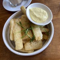 Cassave fries with sellery mayo: tasty but some chunks were a bit too large and therefore slightly dry and hard on the inside.  at The Old Soul in Amsterdam