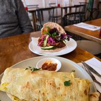 Roti roll and spicy marinated oyster mushrooms at The Old Soul in Amsterdam