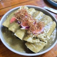 Vegan enchiladas at La Tradición in Palenque