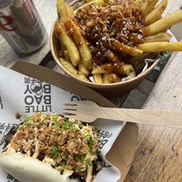 Mushroom teriyaki bao and chilli oil gravy fries   at Little Bao Boy in Leeds