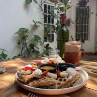 Waffles con crema batida vegana   at Hierba Santa in Tuxtla Gutierrez