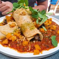 A delicious mushroom enchilada with well-rounded flavours that melt in your mouth; a very cosy and warming dish for a chilly Winter's morning. at The Cardamom Pod in Southport
