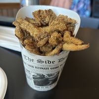 Fried oyster mushrooms with vegan remoulade sauce  at Papa's Blue Spruce Resort in Lake Geneva