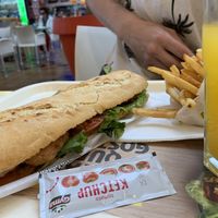 Baguette and chips with crispy ‘chicken’ filling   at Pans & Company - Parque Atlântico Açores in Sao Miguel