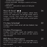 Menu with Nourish Bowl that can be vegan  at All Seasons Hotel in Bendigo