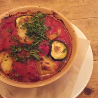 Tumblet (Spanish stew with aubergene tomatoes and red pepper and potatoes). at Chapel Arts Cafe in Bath