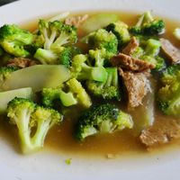Broccoli and vegan beef at Karunia Baru in Bogor