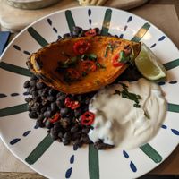 Pumpkin with coco yoghurt and beans at Uferlos in Stein Am Rhein