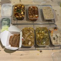 “Chicken” Chow Mein, Mapo Tofu, Crispy “Duck” Pancakes, Mixed Curry Veg, Sweet & Sour “Chicken”, Mixed Veg Fried Rice.   at Top Chef Chinese in Peterborough