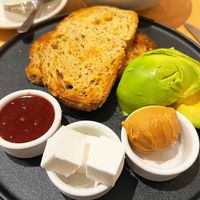 Sourdough toast with pb, jam, avocado, vegan feta. #Veganuary at Ten Square Cafe in Melbourne