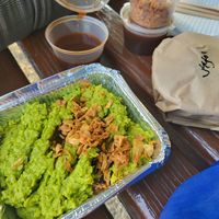 Mashed peas and gravy at Freds Pies & More in Mellieha