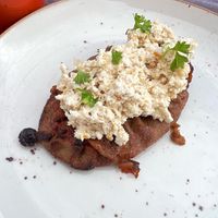 Karelian pie with tofu ”egg butter”.  at Kahvila Rakastan in Helsinki