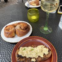 Cinnamon buns, carelian pies and cava. 💚  at Kahvila Rakastan in Helsinki