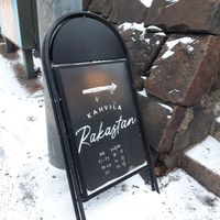 Outdoor sign at Kahvila Rakastan in Helsinki