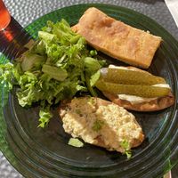 Mixture of pie type dishes. I think Keralian pie - it had potato in it   at Kahvila Rakastan in Helsinki