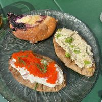 karelian pastry and blueberry bun (half of it)  at Kahvila Rakastan in Helsinki