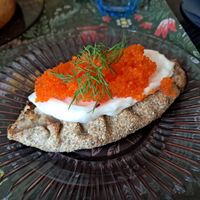 Barley pie with seaweed roe at Kahvila Rakastan in Helsinki