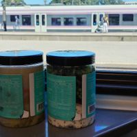 Our own foodcontainers with the delicious buffet menu at Kahvila Rakastan in Helsinki