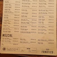 Tequila and mezcal menu at TACO FANATICO in Nagoya