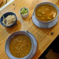 Left is sopa yogi, right is sopa de vegetales. Came with additional rice and avocados at Sopitas in San Jose