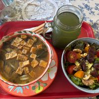 Lovely Miso and Noodle Soup with salad and drink. Set Meal   at Sopitas in San Jose