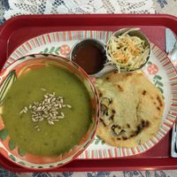 Combo with cream of zucchini soup and a pupusa 😋  at Sopitas in San Jose