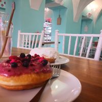forest fruit and coconut donuts at La Donuteria in Zilina