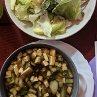 Tofu soup and salad at Cuina Xinesa Tradicional in Barcelona