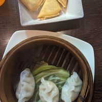Steamed dumplings and curry triangles  at Cuina Xinesa Tradicional in Barcelona
