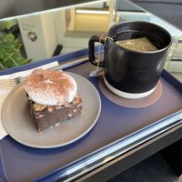 Brownie with cream and tea  at Nuldam Space - Haebangchon in Seoul