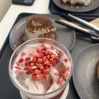 Strawberry lattee  at Nuldam Space - Haebangchon in Seoul