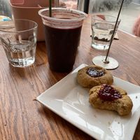 My smoothie and vegan cookies- the whole pastry case was vegan! at Little Rico in Hudson