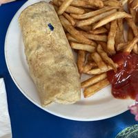Bean and rice burrito with fries! Fresh and yummy.  at Blue Sky Cafe in Fletcher