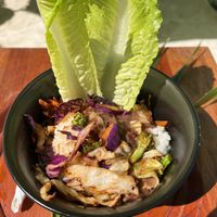 Meatless burrito bowl with no cheese  at Maruba Beach Klub in Corozal