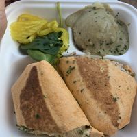 Quinoa burrito. Pretty dang solid just a bit salty. Mashed potatoes were very good! at Green Vegetarian Cuisine at Alon in San Antonio