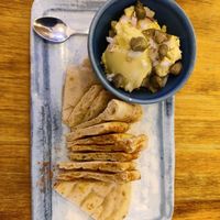 Fava spread with pita at Egeo Suvlakeria Griega - Lavapiés in Madrid