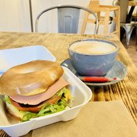 Yum🌟🌟🌟🌟🌟vegan adapted no feta bagel   at The Bagel Shop in Sidmouth