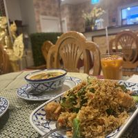 There’s a vegetarian section on the menu or they try to veganise if requested. I ordered Thai fried price and crispy eggplant, make sure you ask the staff to veganise your dishes at Buddha Raksa Thai Restaurant in Burwood