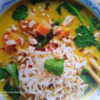 Thaise kokos zoete aardappel soep at De Vegan Box in Amsterdam