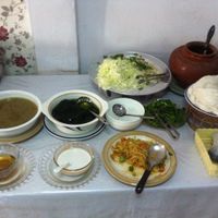 Soup and dessert at Phounsub Restaurant in Vientiane