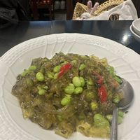 Potato noodles with edame beans   at Sairaien in Tokyo