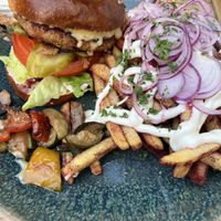 Burger with Fuchs pommes (fries)  at Blauer Fuchs in Freiburg