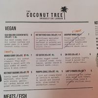 Vegan section on menu at The Coconut Tree in Bath