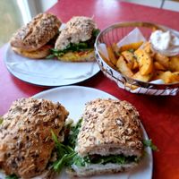 Two sandwiches and fries at LUDO in Ghent