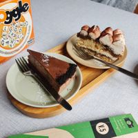 Chocolate mousse cake and tiramisu at LUDO in Ghent