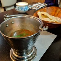 The soup starter for the Thali with popadoms at Malayalam in Eastbourne